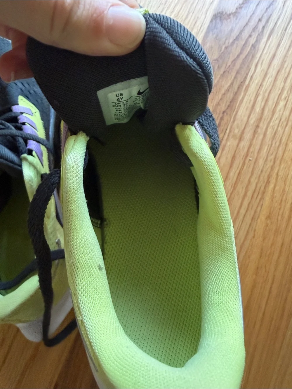 Nike Kids Air Zoom Pegasus 38 GS Black and Neon Green Athletic Shoes
